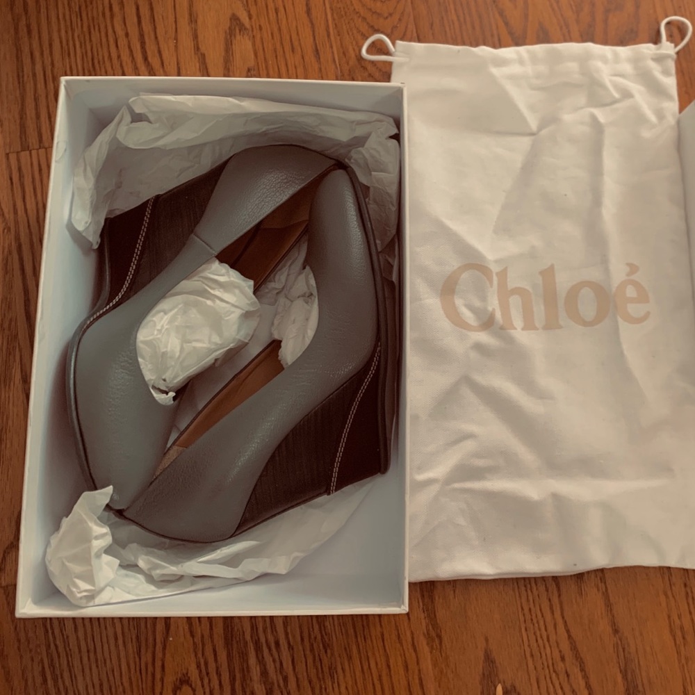 Chloe vintage pewter grey wood wedge 37